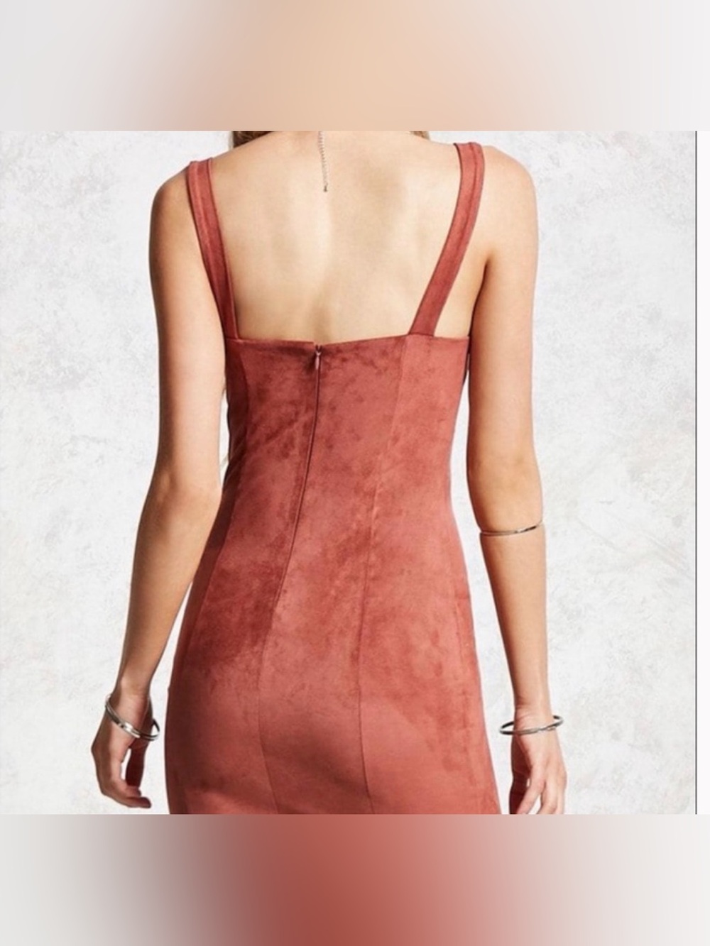 Forever 21 Rust Suede-Look Western Boho Festival V-Notch Bodycon Mini Dress - Picture 2 of 11
